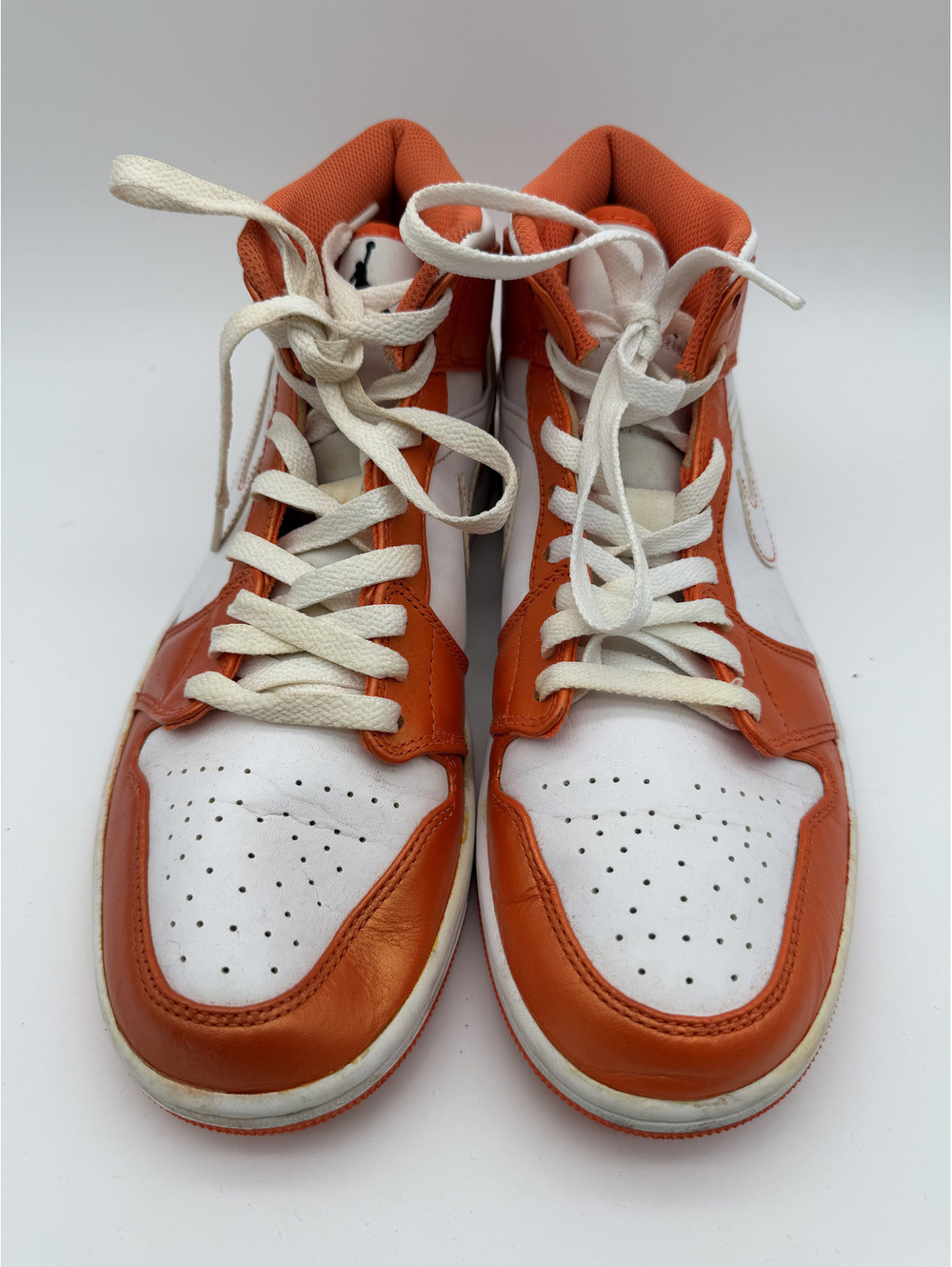 Nike Air Jordan 1 Mid White and Orange Basketball Shoes Size 8.5